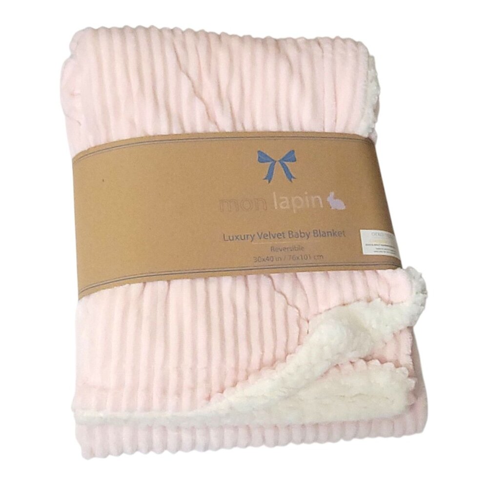 Mon Lapin Luxury Velvet Baby Blanket Reversible Pink & White 30x40 Inches Ribbed